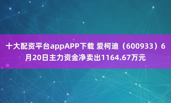 十大配资平台appAPP下载 爱柯迪（600933）6月20日主力资金净卖出1164.67万元